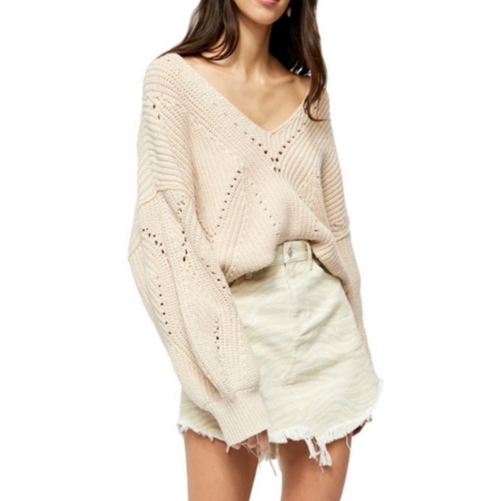 NWOT Free People Frayed Hem Tan Zebra Print Denim Skirt
